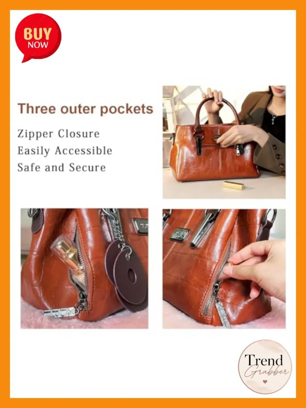 Vegan Leather Satchel Handbag with Multiple Pockets and Compartments